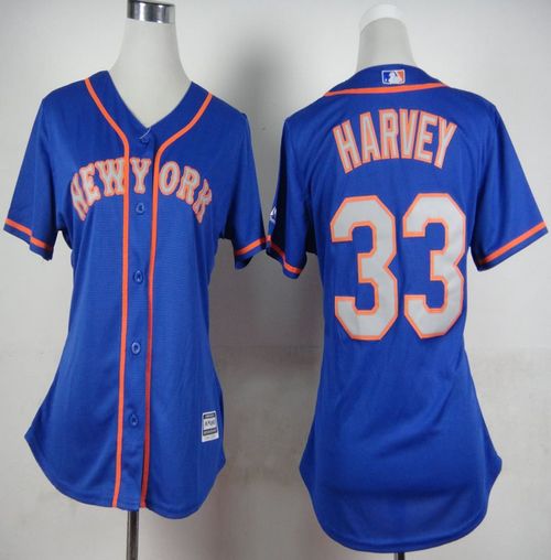 Mets #33 Matt Harvey Blue(Grey NO.) Alternate Road Women's Stitched MLB Jersey - Click Image to Close